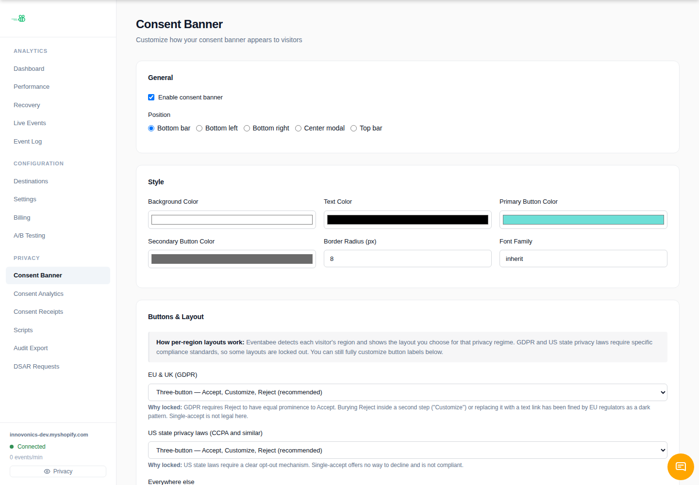 eventabee Consent Banner settings